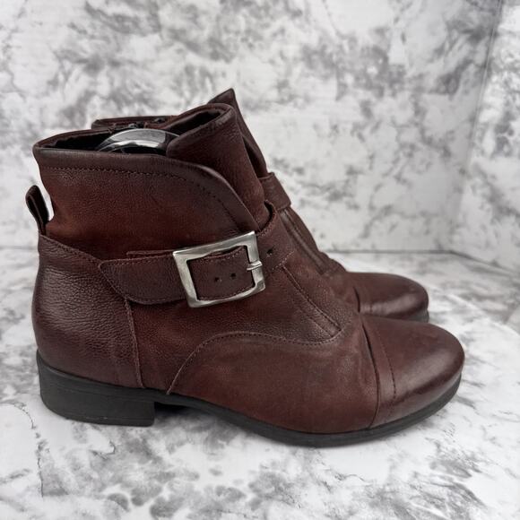 Miz Mooz Womens Siggy Bucket Ankle Boots Size 38/8 Merlot Brown Leather Side Zip - Picture 5 of 10